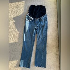 Abercrombie & Fitch Men's Blue Straight-Leg Jeans with Black Waist Panel